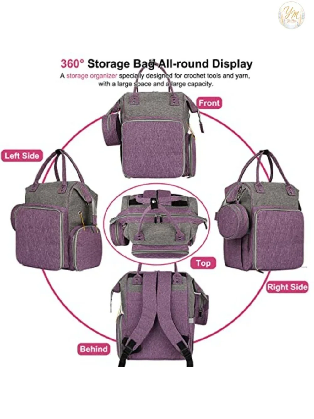 Large Yarn Storage Backpack for Knitting & Crochet, 600D Oxford Cloth, Travel
